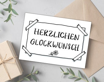 Glückwunschkarte zum Geburtstag, Jubiläum oder anderen besonderen Anlässen, mit Handlettering und filigranem Blumenkranz, Doppelkarte, C6