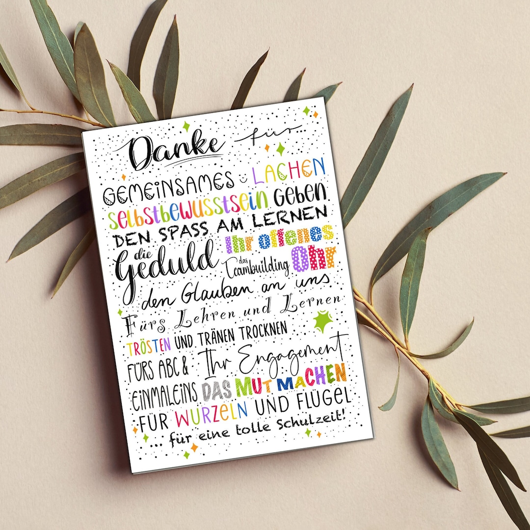 Danke An Lehrerin Von Schülern Abschiedskarte Lehrerin Grundschule | Schule Abschiedsgeschenk | Danke