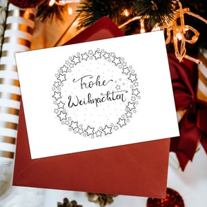 Weihnachtskarte Sterne, Grußkarte Weihnachten, Karte Weihnachten Sterne, Frohe Weihnachten Karte, Karte Weihnachten Sternenkranz