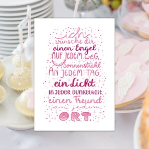 Erstkommunionkarte in pink mit lieben Wünschen, auch in türkis erhältlich, moderne Glückwunsche zur Kommunion, Karte Erstkommunion