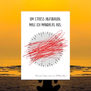 Lustige Postkarte "UM STRESS ABZUBAUEN, male ich Mandalas aus"  | witzige Karte | Anti Stress Karte | Sprüche Postkarte lustig