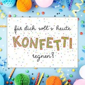 Fröhliche Karte versenden, Karte Geburtstag Konfetti, Komplimente Freundin, nette Grüße für liebe Menschen, Postkarte