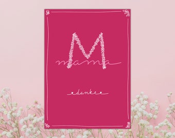 Muttertagskarte mit liebevollem DANKE Lettering | Postkarte Muttertag | Karte mit zartem blumigen M für Mama