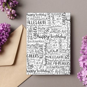 Glückwunschkarte zum Geburtstag mit Handlettering Muster mit lauter guten Wünschen, Geburtstagskarte