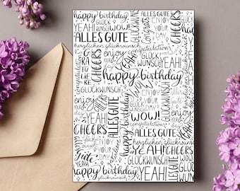 Glückwunschkarte zum Geburtstag mit Handlettering Muster mit lauter guten Wünschen, Geburtstagskarte