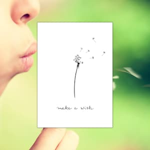 Geburtstagskarte make a wish versenden, Karte Geburtstag Pusteblume, wünsch dir was, nette Grüße für liebe Menschen, Postkarte