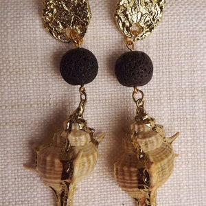 Long Dangle Gold and Shell Earings