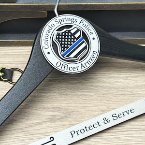 Personalized Police Officer Gift: Thin Blue Line Wooden Name Hanger