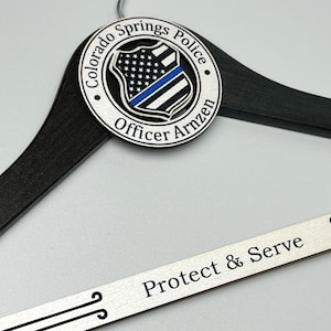 Personalized Police Officer Gift: Thin Blue Line Wooden Hanger