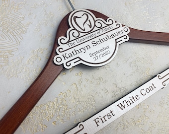 1st White Coat Hanger, Dental School White Coat Ceremony Gift, Custom Hanger for Doctor, Doctor Coat Hanger, Gift for New Dentist