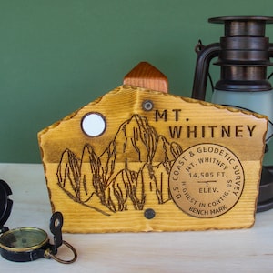 Mt. Whitney Summit Survey Marker Carved Wood Sign, gift award birthday Christmas Made in USA