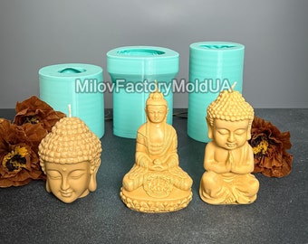 Silicone Molds Set Buddhas - 3D Buddha Statuette mold - Buddha's Head candle mold  - Concrete Buddha Mold - Jesmonite Buddha  figure mold