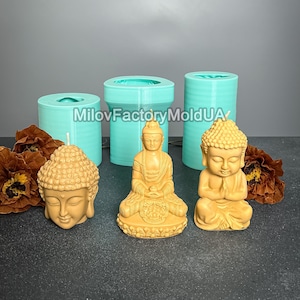 Buddha Silikonformen Set - 3D Buddha Statuette Form - Buddhas Kopf Kerzenform - Beton Buddha Form - Jesmonit Buddha Figur Form