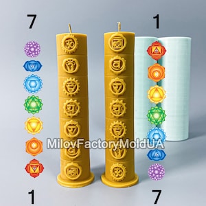 Pillar 7 Chakras Silicone Mold - Spiritual Candle Mold - Ritual Candle Mold - 7 Chakras Soap Mold - Cylinder chakras silicone mold