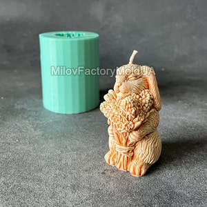 Easter Bunny With Flowers Candle Silicone Mold - Easter Rabbit Mold - Easter Silicone Mold -  Easter candle molds - DIY Easter decor