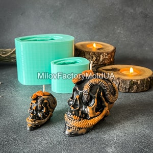 Human Skull with Snakes Mold Candle Mold Skull Big and Small Skull Helloween Candle Mold Unique Deco Molds Esoteric Candle Mold Skull Snakes