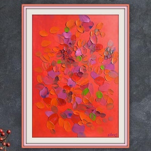 Pintura al óleo acrílica colorida original, obras de arte Impasto, pintura de flores en 3D, pintura al óleo botánica, arte moderno de la pared floral, arte colorido
