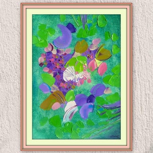 Pintura al óleo botánica, Pintura al óleo acrílica colorida original, Obras de arte impasto, Pintura de flores en 3D, Arte moderno de pared floral, Arte colorido