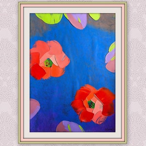 Pintura al óleo botánica, Pieza de óleo acrílico original, Obra de arte Impasto, Pintura de flores en 3D, Arte moderno de la pared floral, Arte colorido de la pared del jardín