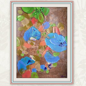Pintura al óleo botánica, Pieza de óleo acrílico original, Obra de arte Impasto, Pintura de flores en 3D, Arte moderno de la pared floral, Arte colorido de la pared del jardín
