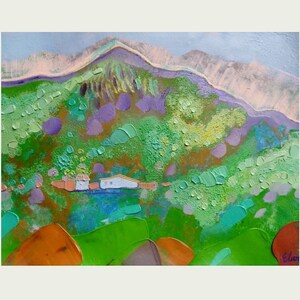 Paisaje de aceite de bosque exótico, obra de arte de aceite acrílico impasto original en 3D, arte de pared de casa de pueblo en miniatura, pintura al óleo de árboles florales coloridos