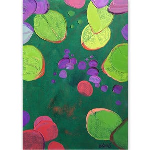 Pintura de nenúfares, Ilustración botánica al óleo, Pieza original de óleo acrílico, Obra de arte Impasto, Pintura de flores en 3D, Arte moderno de pared floral