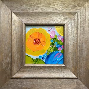 Peinture à l'huile de fleurs impressionnistes colorées - Mini-art impasto fait à la main avec une touche 3D