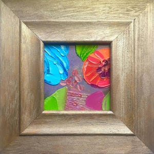 Peinture à l’huile d’empâtement miniature, œuvre d’art florale impressionniste abstraite, peinture acrylique originale, mini art mural, peinture florale colorée 3D