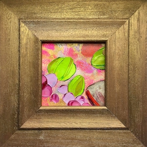 Pintura al óleo impasto en miniatura, obras de arte florales impresionistas abstractas, pintura acrílica original, mini arte de pared, pintura floral colorida en 3D