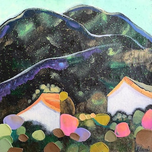 Peinture à l’huile d’automne lumineuse, paysage coloré rural 3D, paysage acrylique de montagne, art mural miniature de maisons originales, pièce d’huile d’empâtement