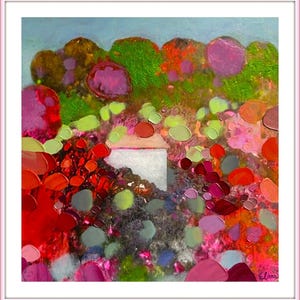 Pintura al óleo de otoño brillante, paisaje rural colorido en 3-D, paisaje acrílico de montaña, casas originales arte de pared en miniatura, pieza de óleo Impasto