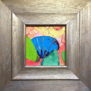 Peinture florale acrylique unique - Mini œuvre d'art originale pour la maison ou le bureau, mini art mural, peinture à l'huile de fleurs colorées 3D