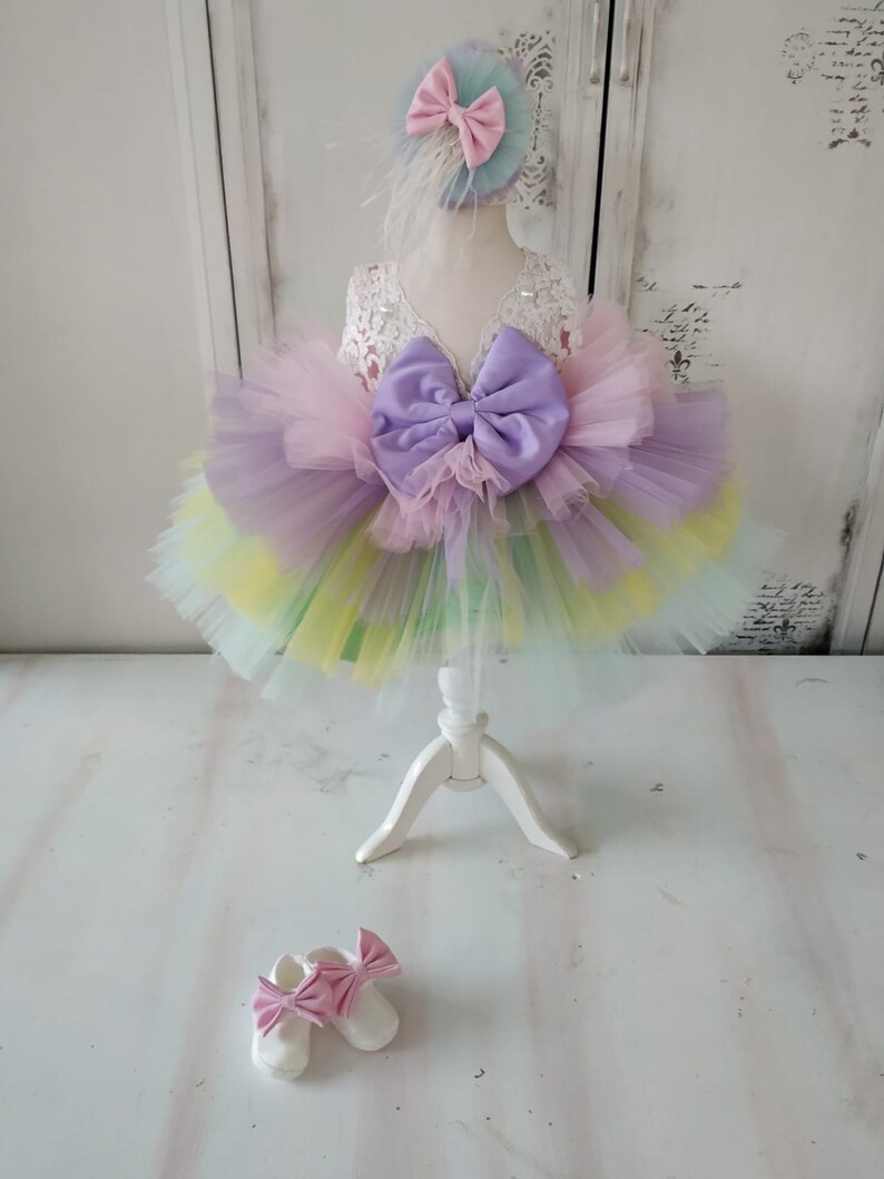 Rainbow baby girl dress toddler unicorn pageant tutu rainbow dress fancy baby cupcake pageant pink purple tulle dress