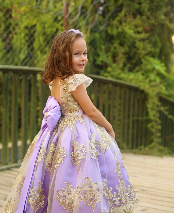 Vestido de lila largo vestido de niña largo de pies - Etsy España