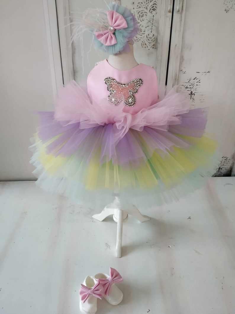 Rainbow baby girl dress toddler unicorn pageant tutu rainbow dress fancy baby cupcake pageant pink purple tulle dress