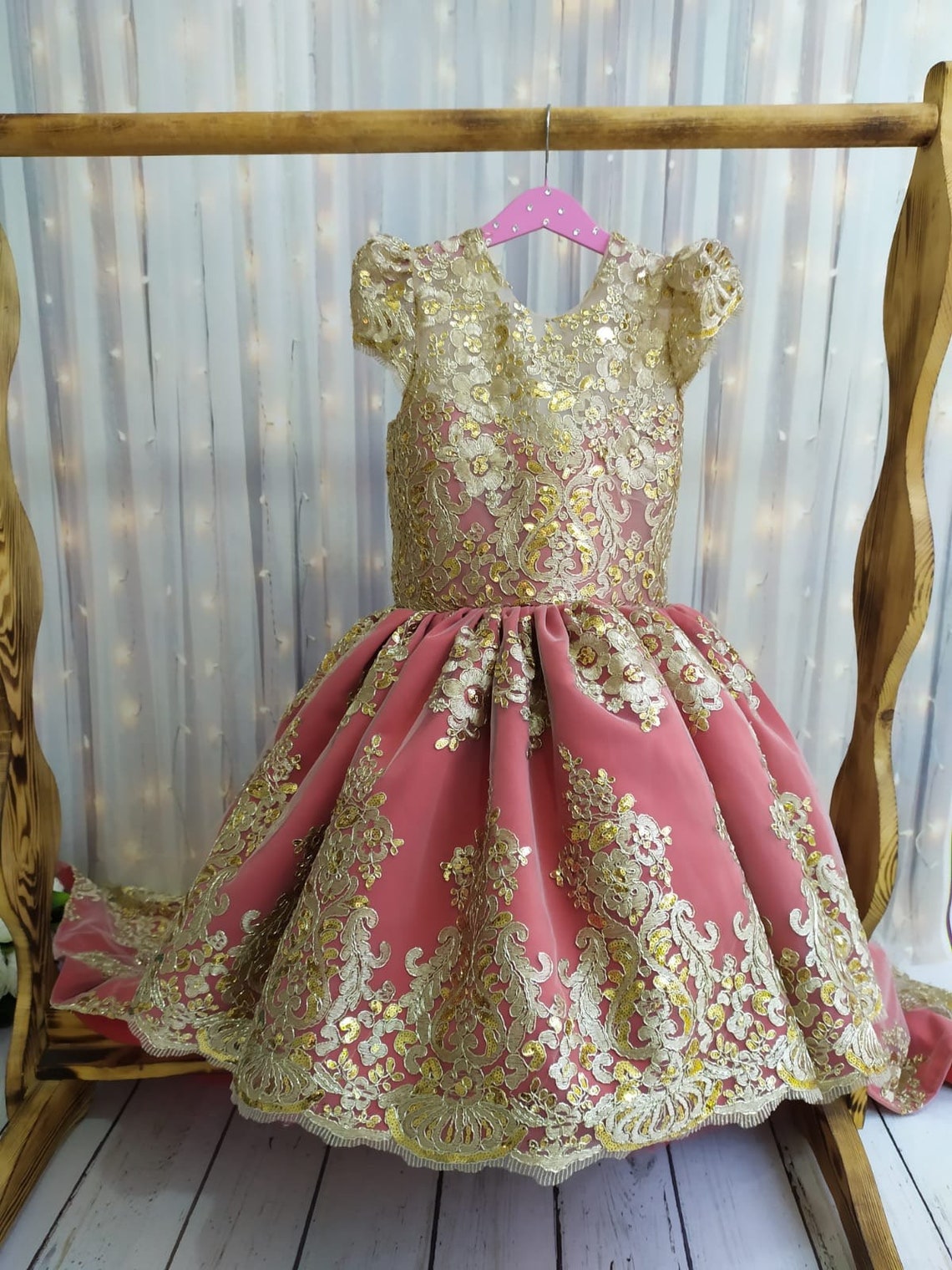 red and gold party frocks