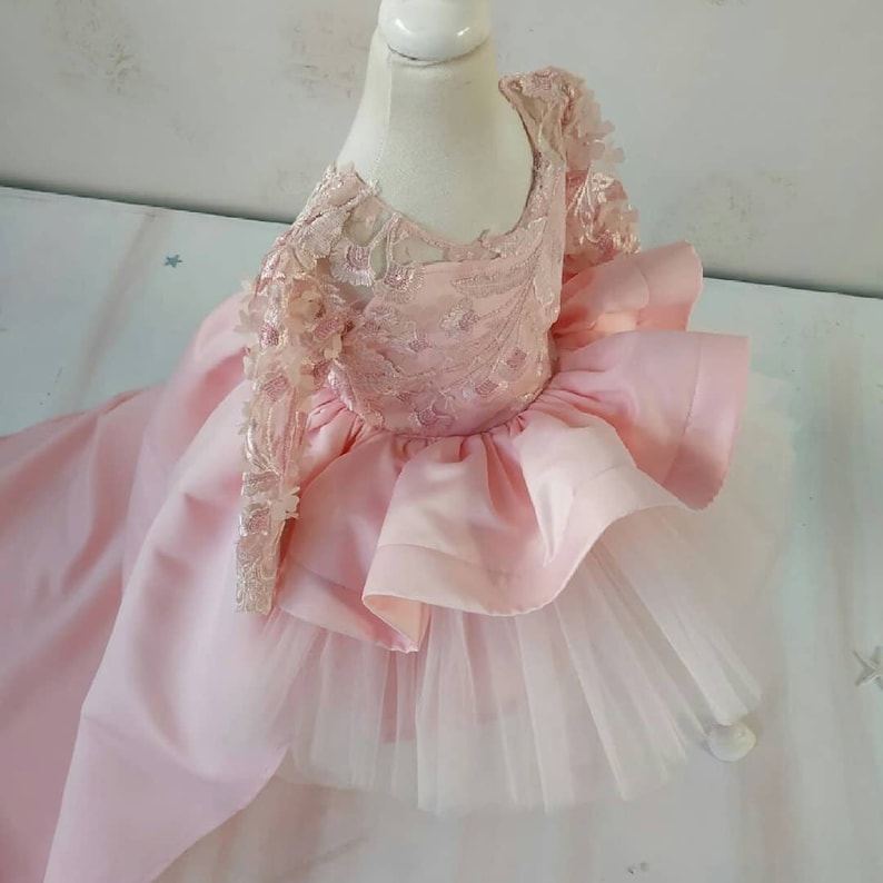 custom made dress for kid Baby girl dress for special occasion,pageant first birthday party dresses princess pink color dress for children