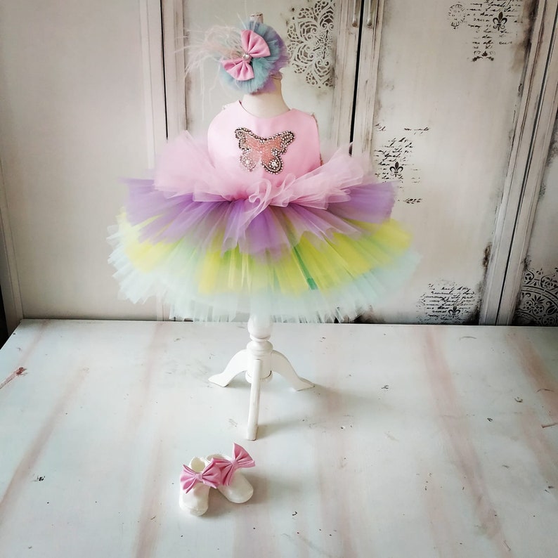 Rainbow baby girl dress toddler unicorn pageant tutu rainbow dress fancy baby cupcake pageant pink purple tulle dress