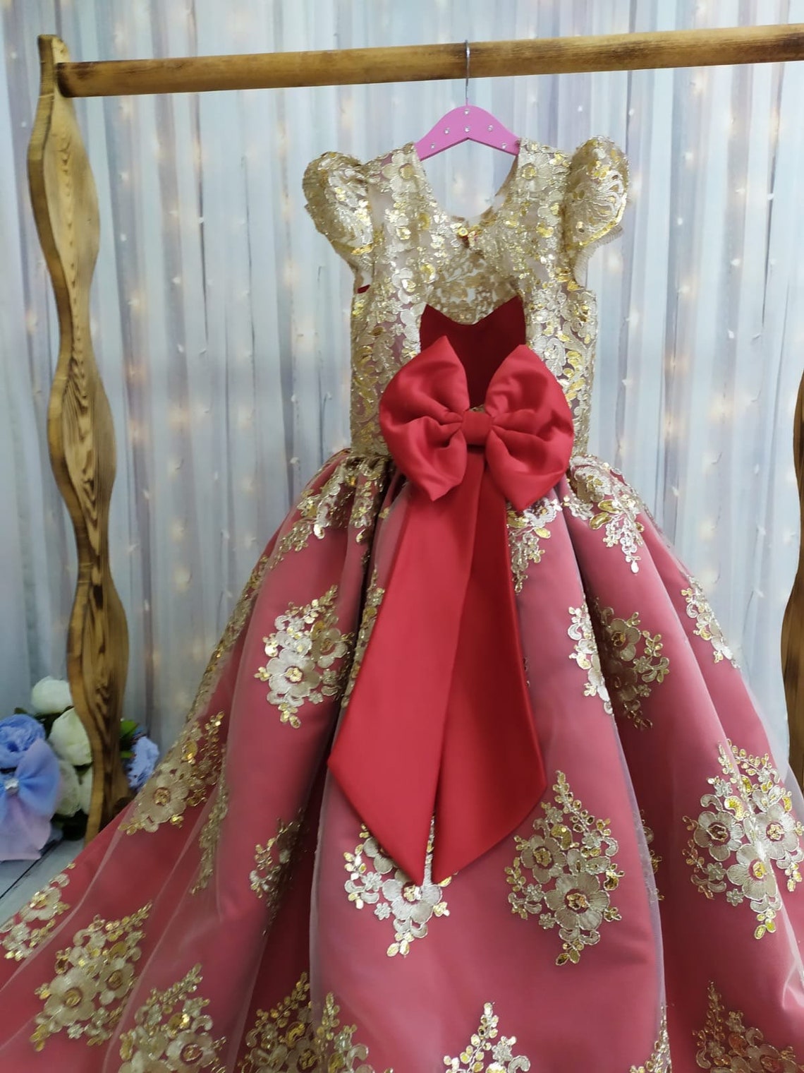 red and gold party frocks