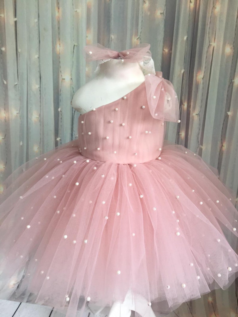 Baby Blush Dress With Pearls Baby Girl Dress Blush Toddler Etsy