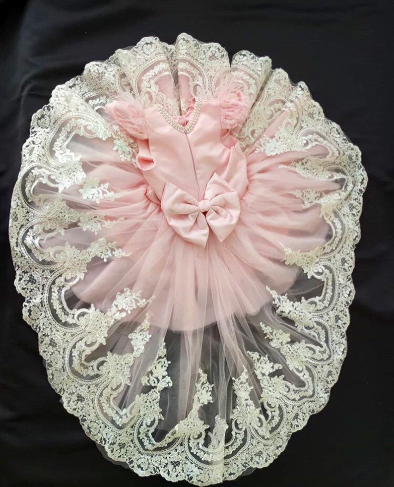 Pink Baby Girl Dress Pink Tulle Dress With White Lace High Etsy
