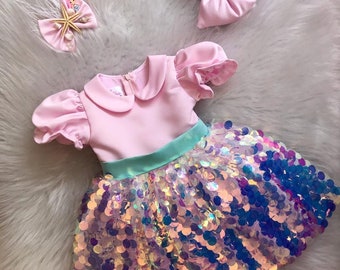 Pink ariel baby dress toddler mermaid dress birthday theme dress pink mermaid gown first birthday dress cake smash photography