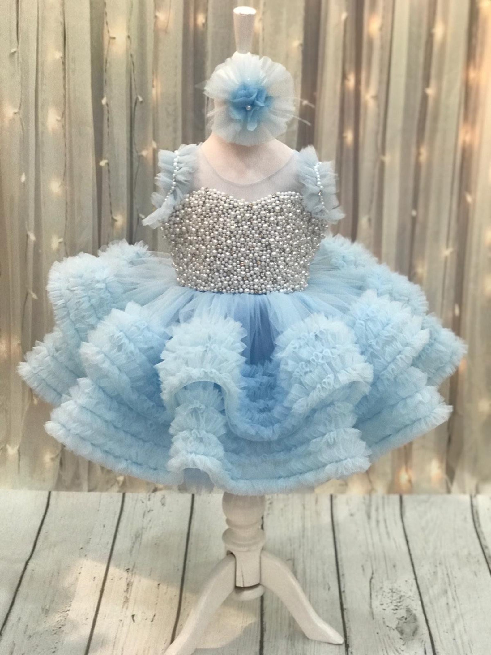 Sky Blue Baby Dress With Pearls Tutu Dress for Kids Toddler Etsy