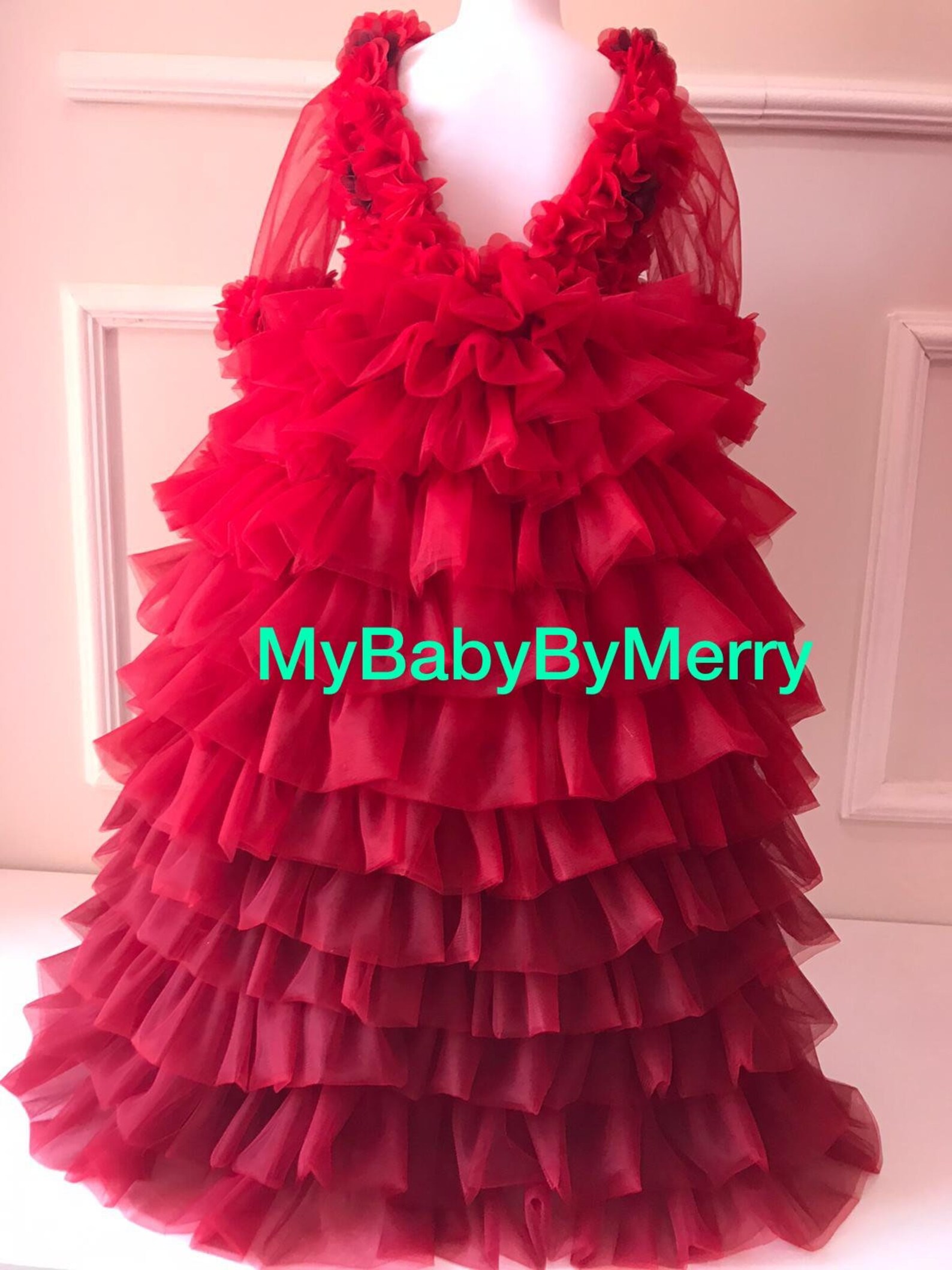 red newborn gown