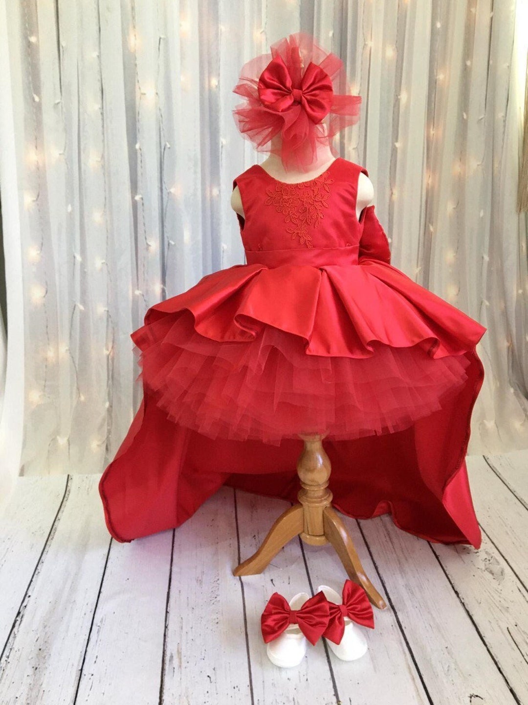 Red Baby Girl Dress for Special Occasion Long Toddler Gown Etsy