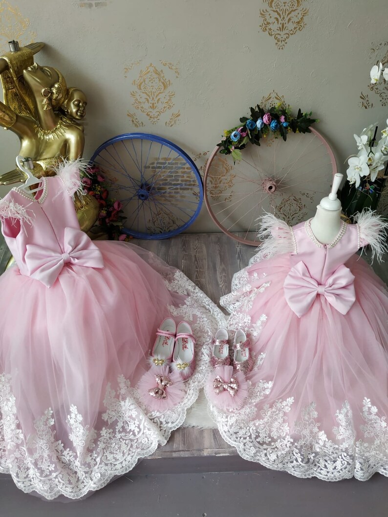 Pink Baby Girl Dress Pink Tulle Dress With White Lace High Etsy