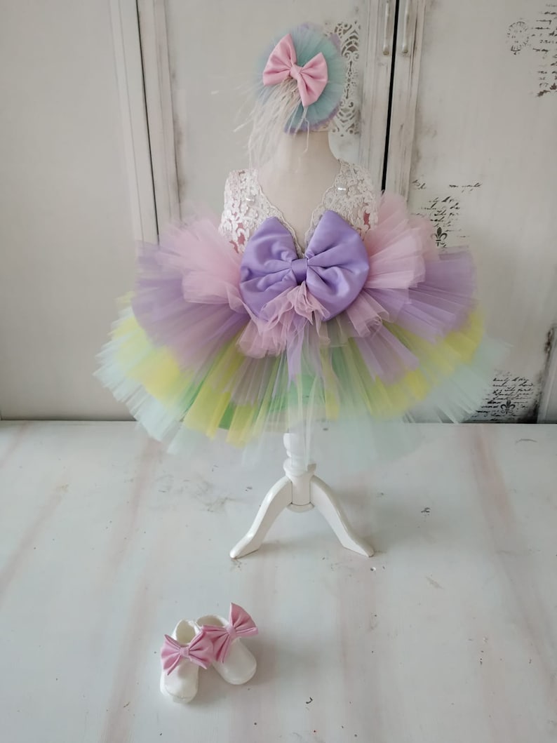 Rainbow baby girl dress toddler unicorn pageant tutu rainbow dress fancy baby cupcake pageant pink purple tulle dress