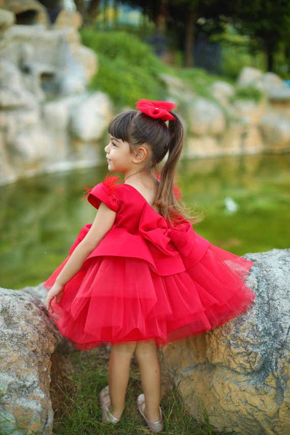 Mejorar la seguridad Tipo delantero Vestido de niña rojo vestido de niña de tul vestido de niña - Etsy México