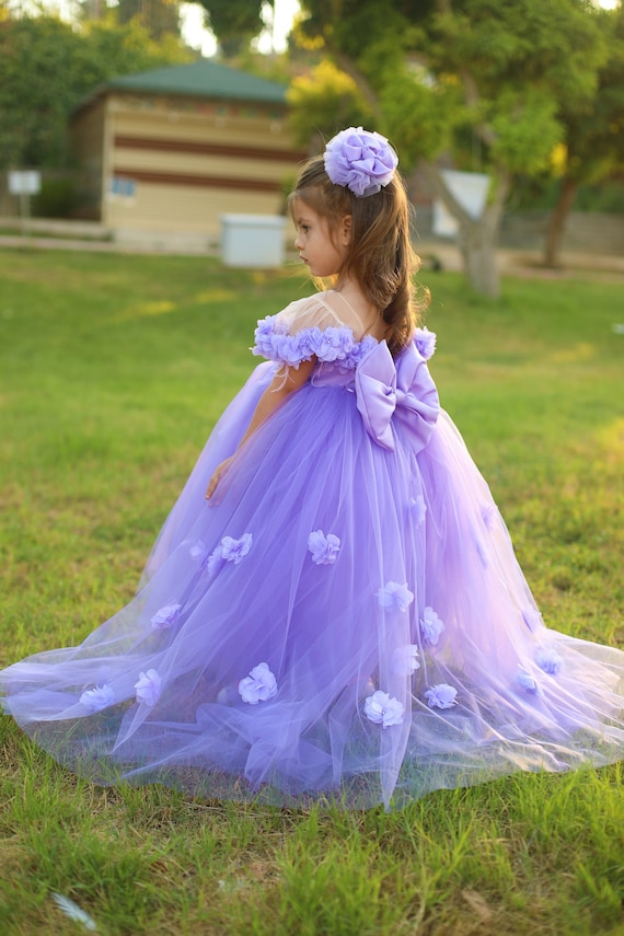 de niña flores lila primer vestido de - Etsy España