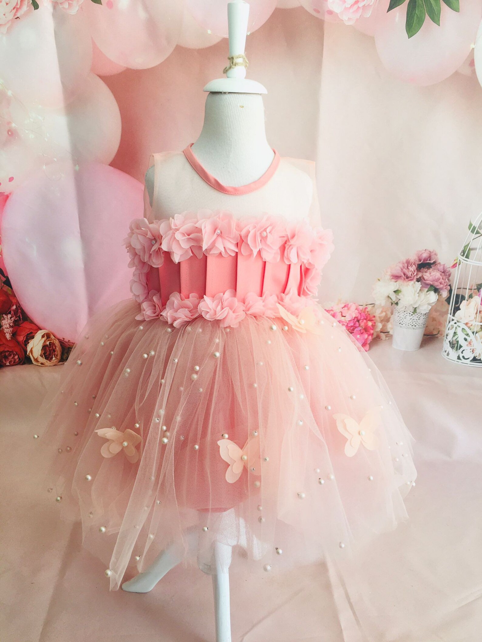 Butterfly dress for baby girl toddler peach color pink Etsy